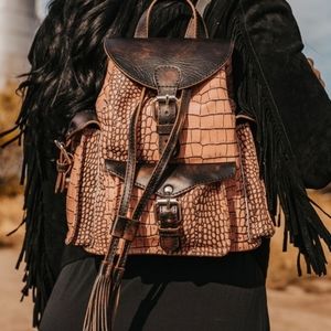 Freebird Brett backpack in Blush Pink Croco